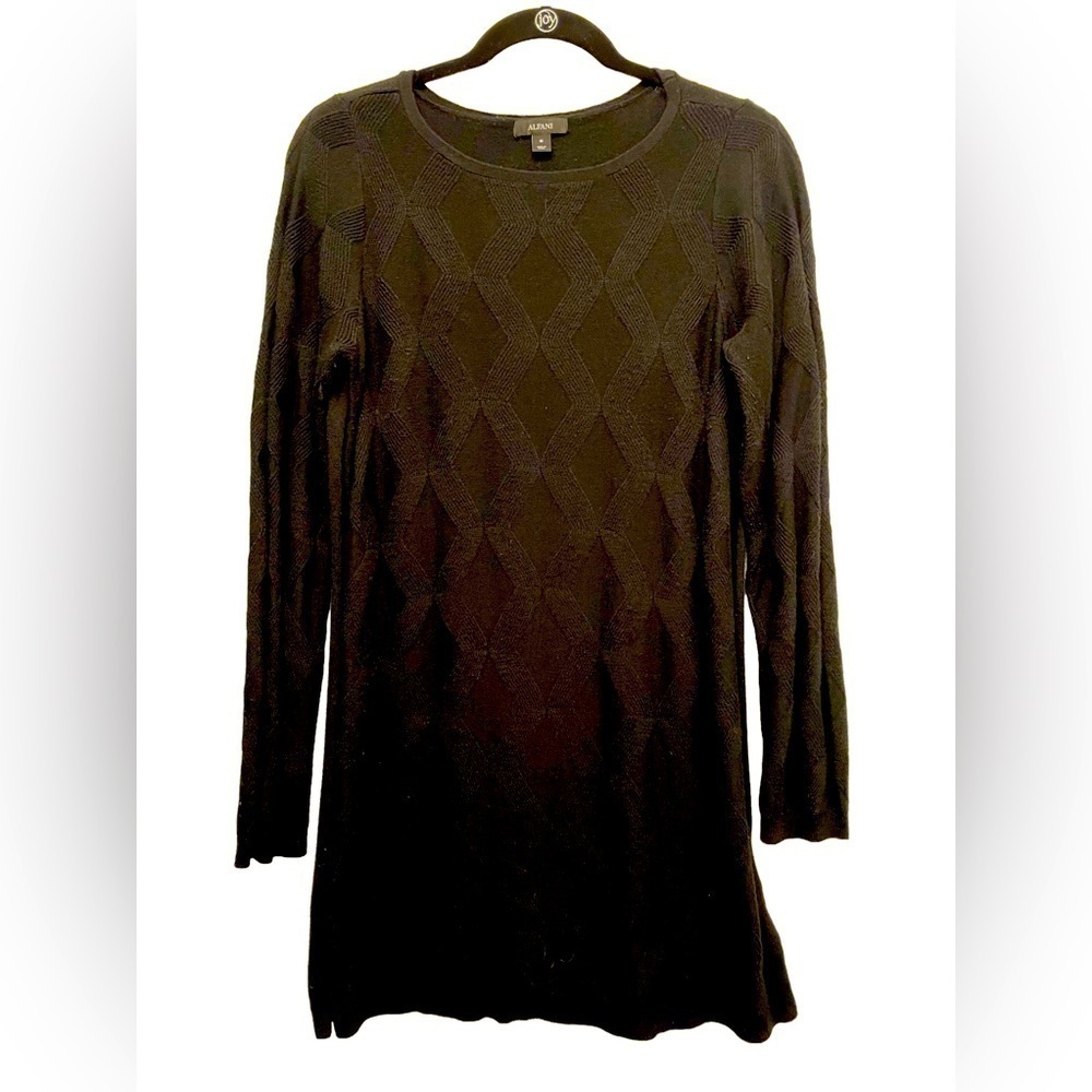 Alfani Women's Front Diamond-Stitch Tunic Black Sweater Women’s Size Medium